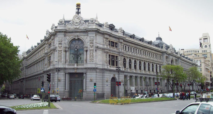 View of the Bank of Spain headquarters (Madrid) from Plaza de Cibeles (square).