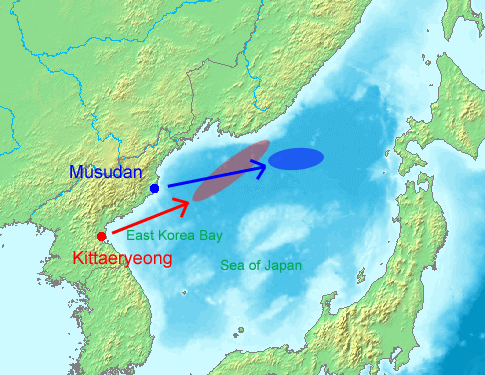 "Corea del Norte misil mapa pruebas 2006"