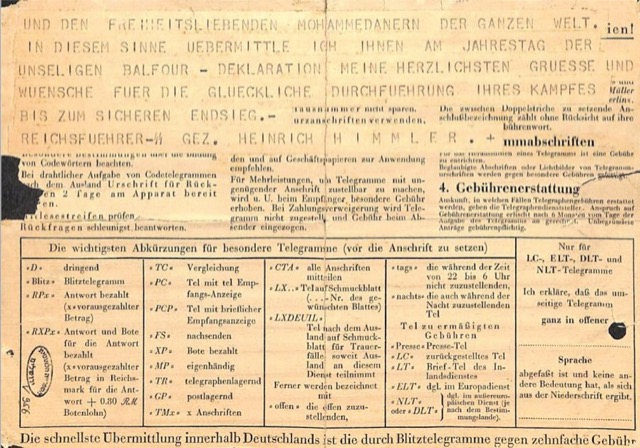 Los árabes son un pueblo “amante de la libertad”, según un telegrama del nazi Heinrich Himmler descubierto recientemente