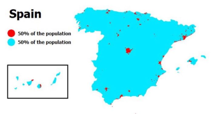 Mapa de calor que refleja la concentración de la población.