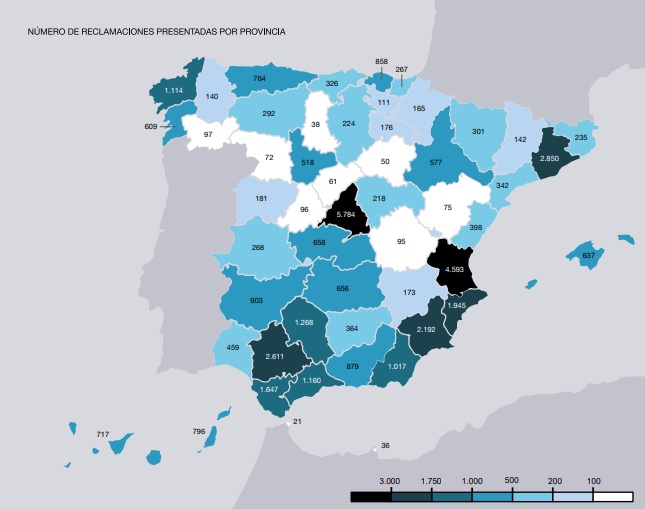 Reclamaciones Banco España mapa