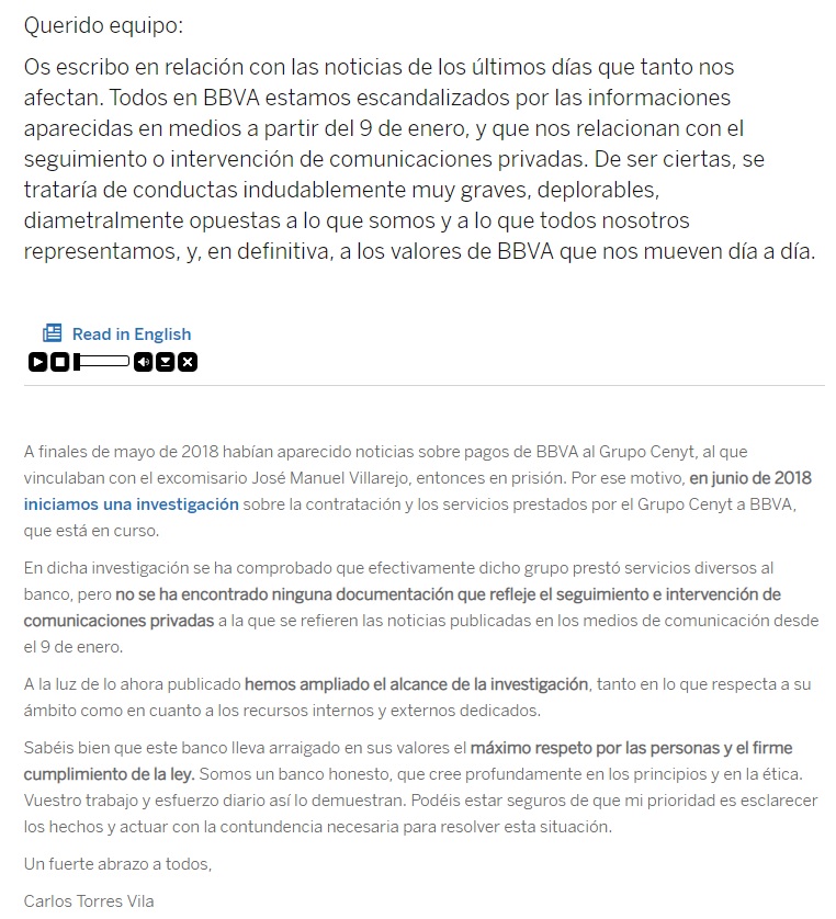 Carta Empleados BBVA