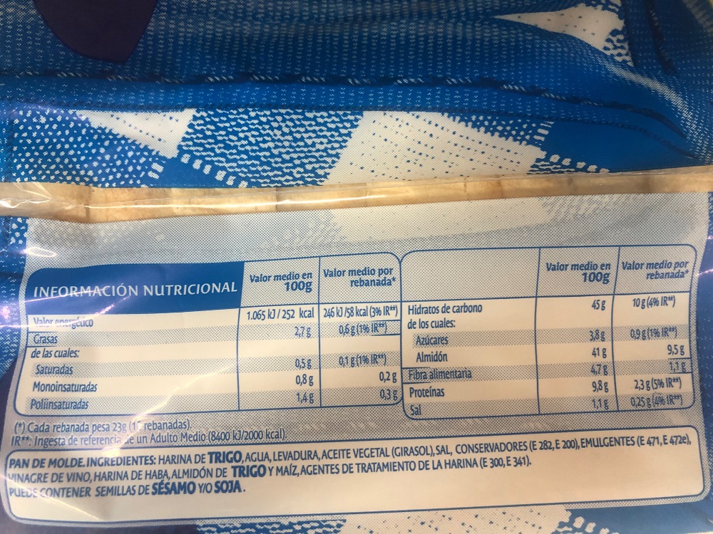 ingredientes del pan bimbo integral