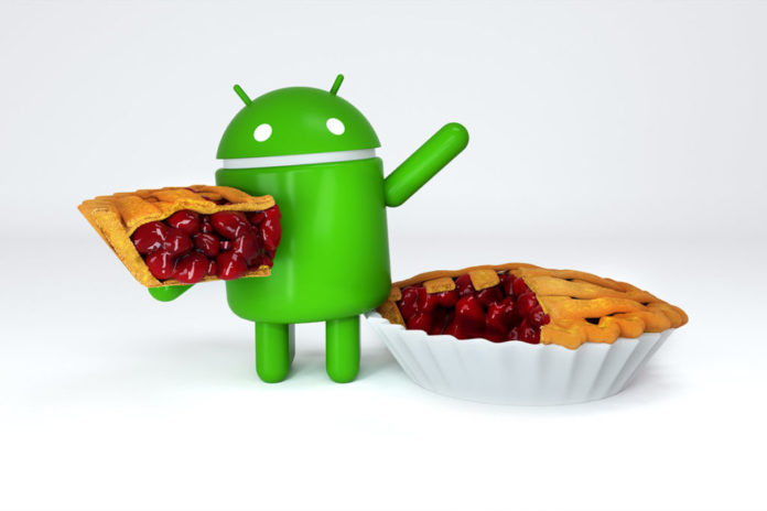 Andy (Android Pie) con un trozo de pastel