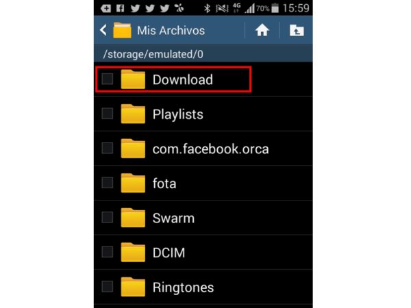 Carpeta de Descargas de Android móvil