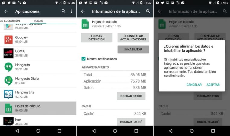 Desinstalar app de móvil