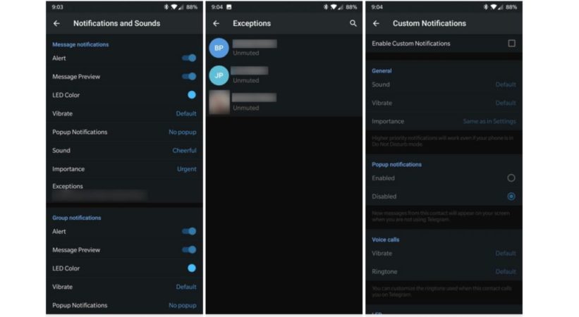 Telegram app con modo oscuro