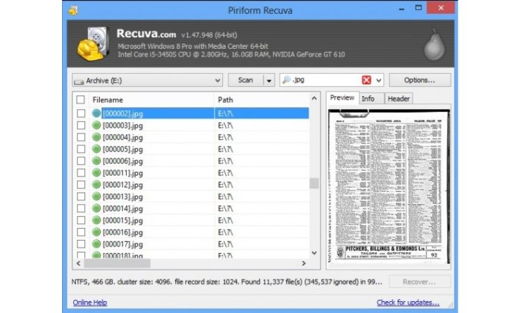 Windows: Los pasos para recuperar archivos borrados accidentalmente 7 Merca2.es Opción de previsualización de Recuve