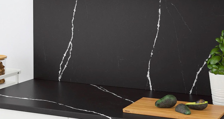 Panel de pared negro mate efecto marmol cuarzo