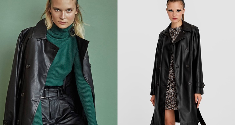 Trench efecto piel de Stradivarius