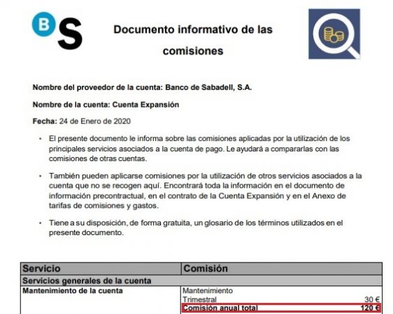 Documento informativo de comisiones