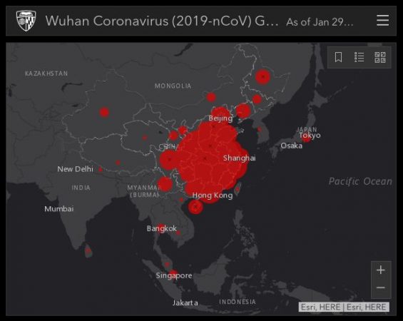 mapa Wuhan coronavirus