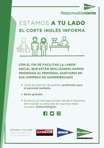 El Corte Inglés priorizará a los sanitarios a la hora de hacer la compra