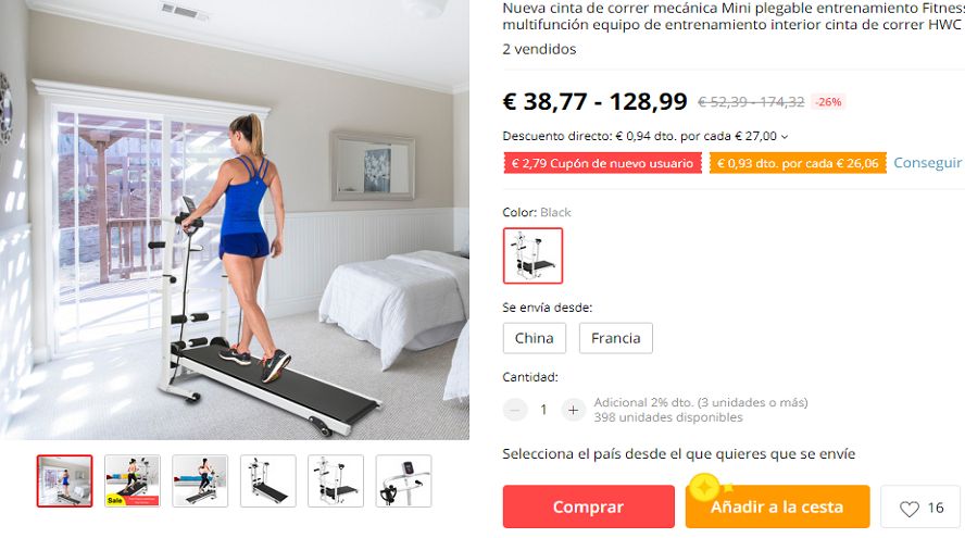Los españoles gastan un 1.159% más en cintas de correr en AliExpress