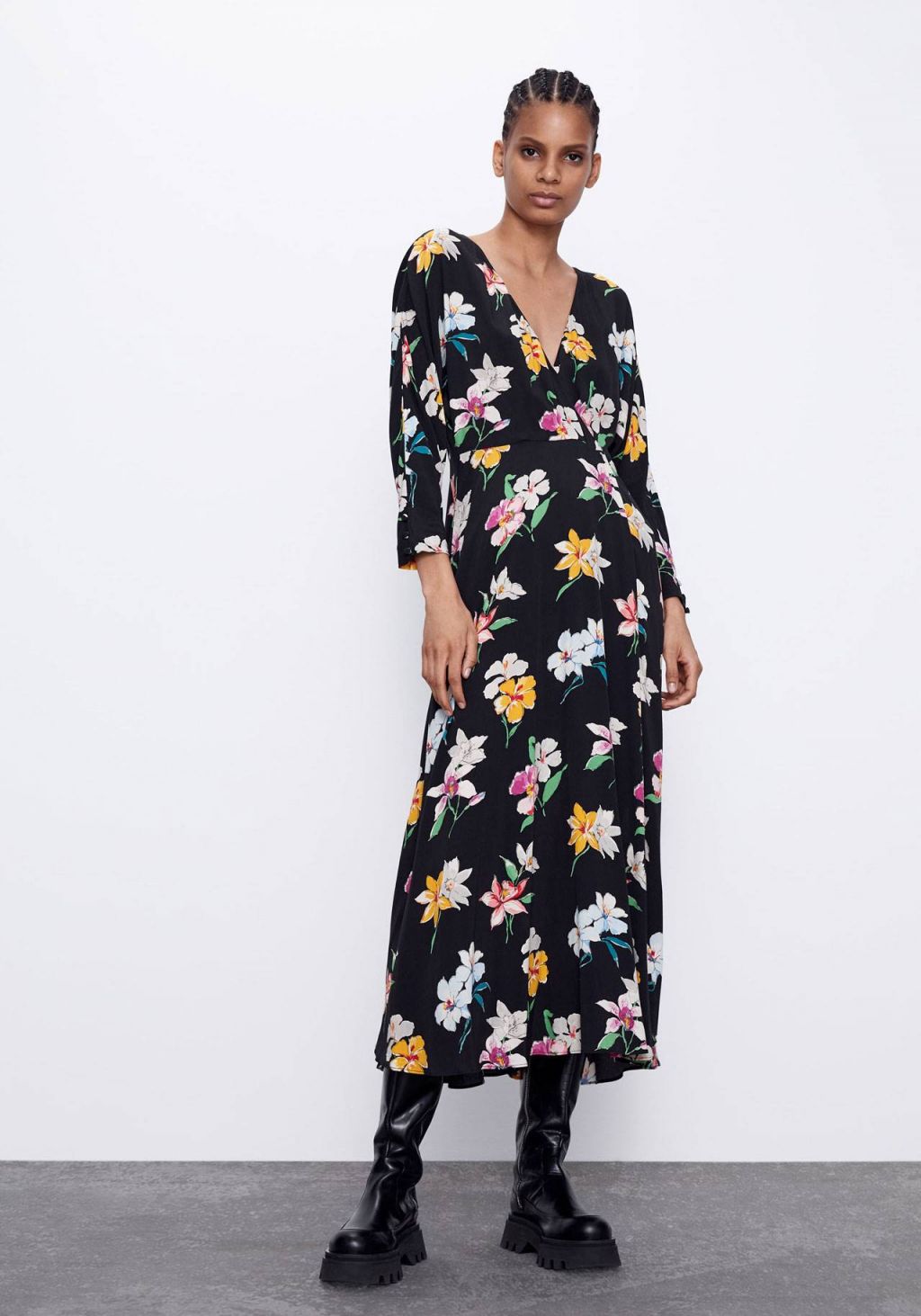 vestido largo flores zara