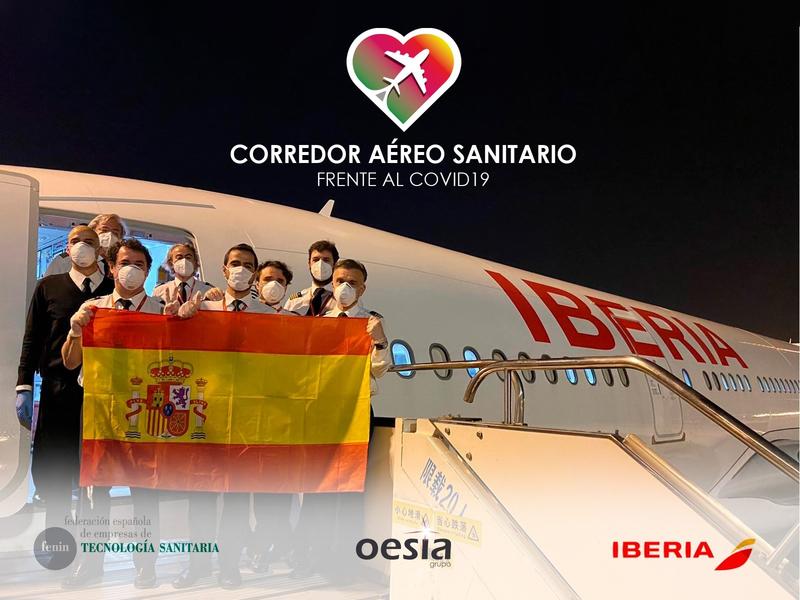El corredor aéreo sanitario de Iberia y Grupo Oesía ha traído 10,61 millones de mascarillas este fin de semana