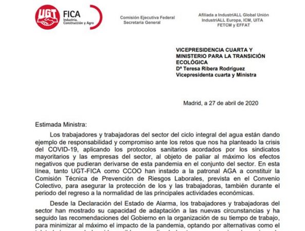 UGT pide ajustar el decreto de estado de alarma para garantizar el empleo en el sector del agua 1 Merca2.es M1 1249005 1 Merca2.es
