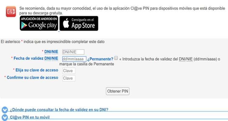 Acceso cl@ve PIN