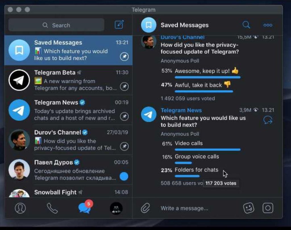 Telegram canales, Whatsapp