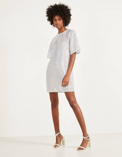 Vestido metalizado glitter rebajas Bershka