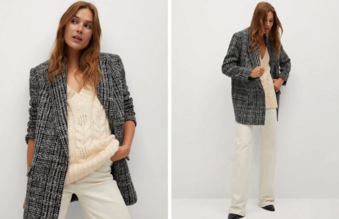 chaqueta americana tweed en mango