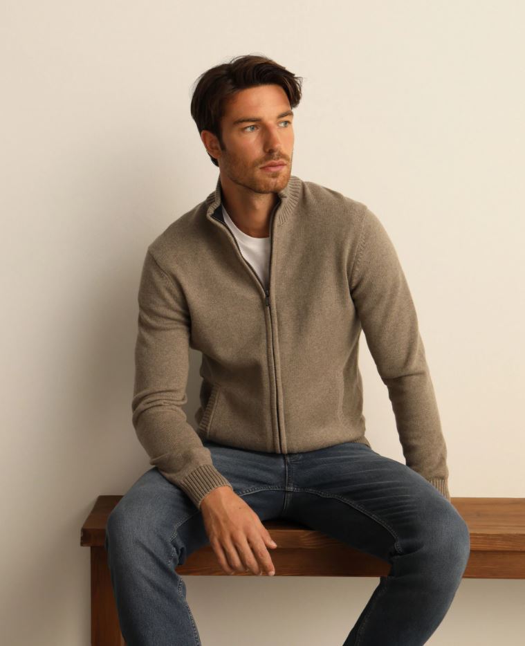 El Corte Ingles Chaqueta de punto lambswool de hombre camel con cremallera Merca2.es