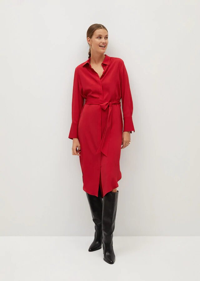 vestido camisero lazada mango