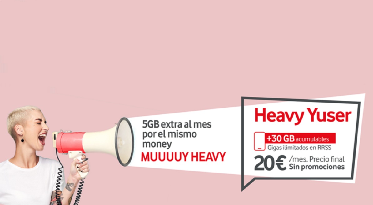 Vodafone yu anuncia una mejora en las condiciones de sus tarifas Heavy Yuser y Heavy Yuser + fibra