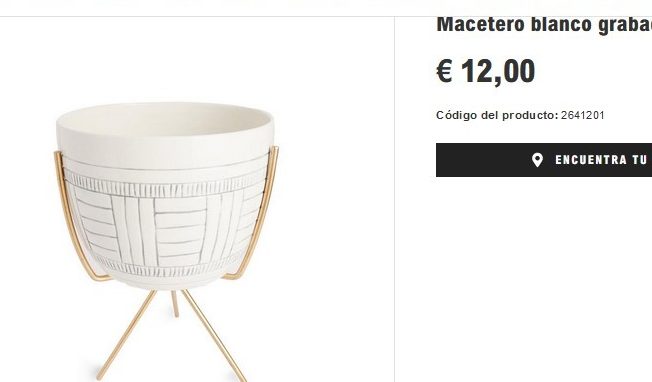 Macetero blanco grabado con soporte dorado- Primark