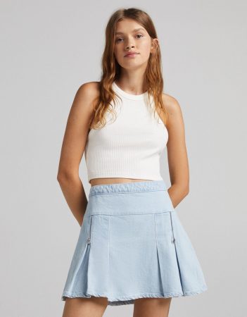 Falda mini denim volantes- Bershka