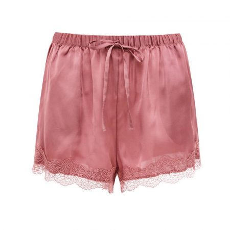 Pantalón corto rosa palo de raso con ribete de encaje