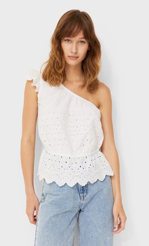 Top asimétrico Stradivarius bordado suizo