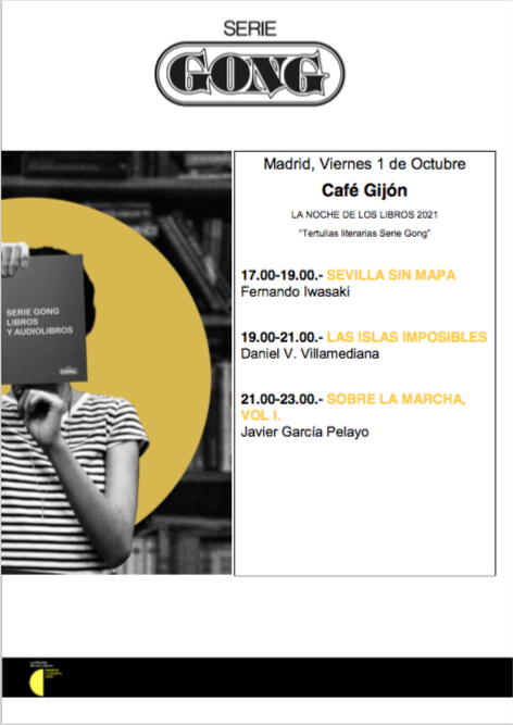 Serie Gong en La Noche de los Libros 2021 con tres de sus escritores en el Café Gijón de Madrid