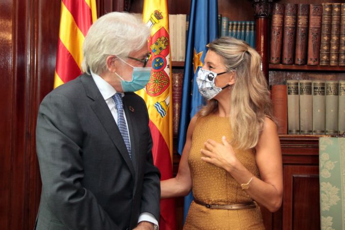 El presidente de Foment y la ministra de Trabajo este jueves tras el rechazo de la inversión de Aena