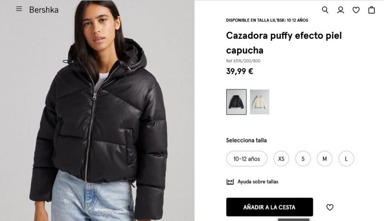 Cazadora puffy efecto piel capucha