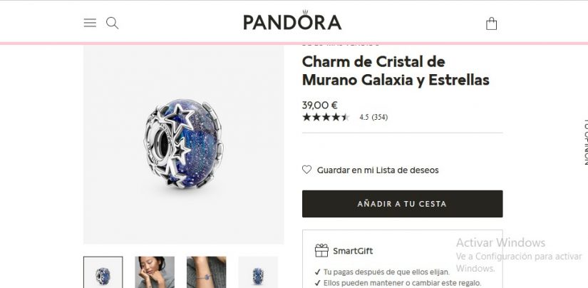 Charm de Cristal de Murano Galaxia y Estrellas- Pandora