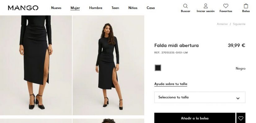 Falda midi abertura