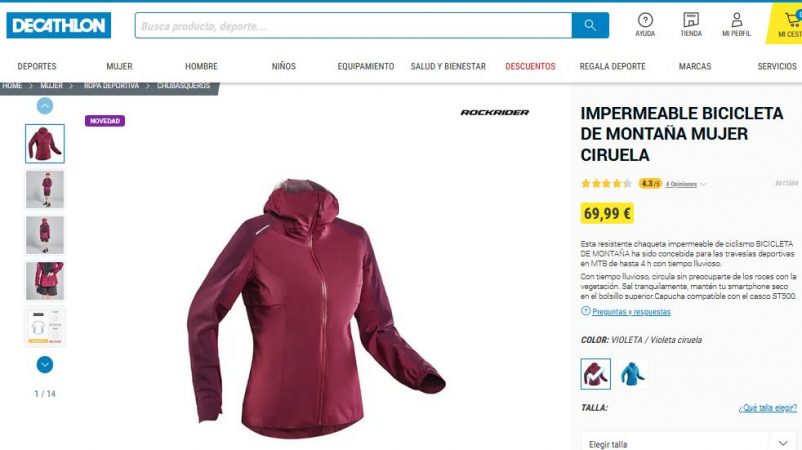 Impermeable bicicleta de montaña mujer ciruela