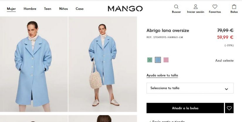 Abrigo lana oversize- Mango