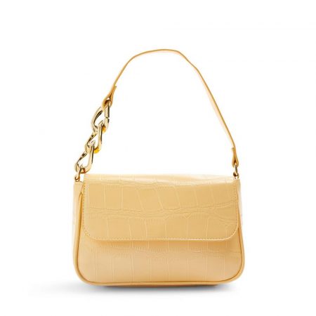Bolso de hombro amarillo de piel sintética con cadena gruesa