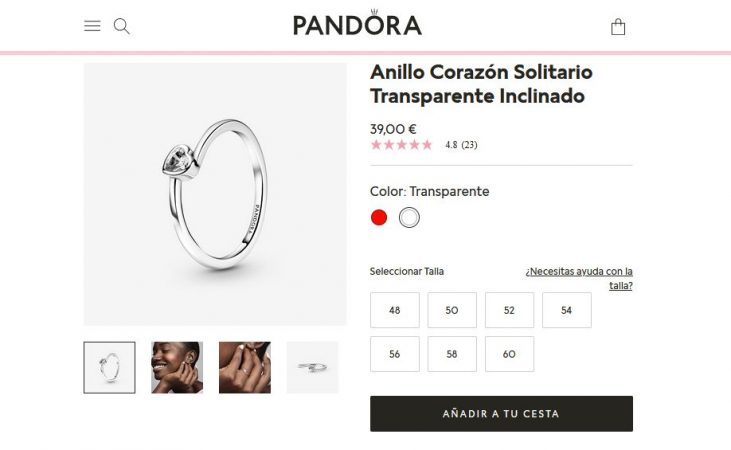 Anillo Corazón Solitario Transparente Inclinado