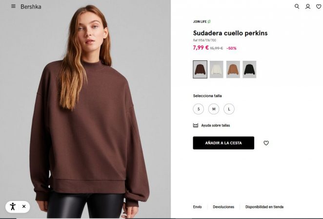 Sudadera cuello perkins- Bershka