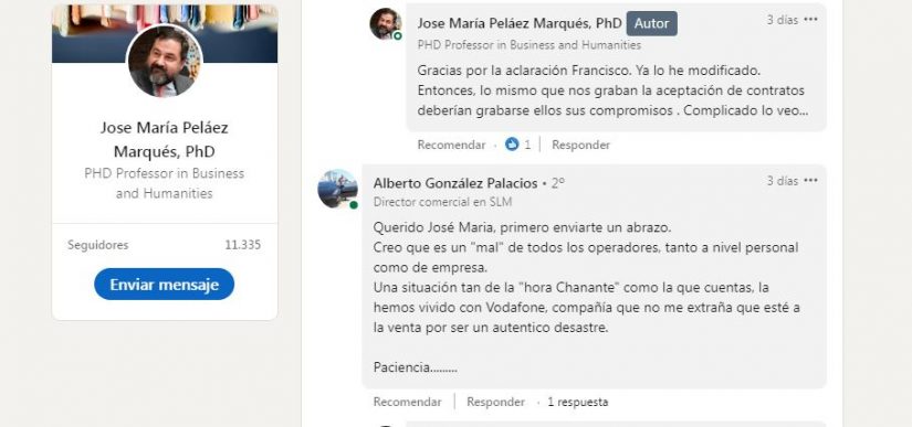 Duras críticas del profesor José María Peláez: «En Orange se piensan que soy imbécil» 1 Merca2.es TECNO Merca2.es