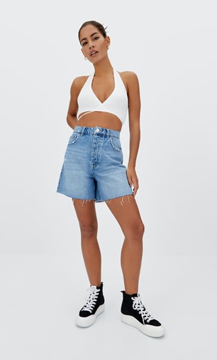 Stradivarius shorts denim clásicos azules