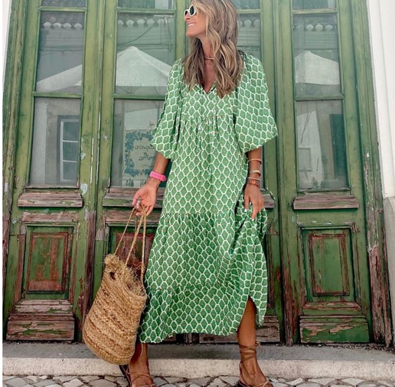 vestido boho verde