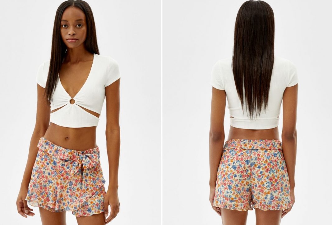 Skort efecto chifón volantes de Bershka