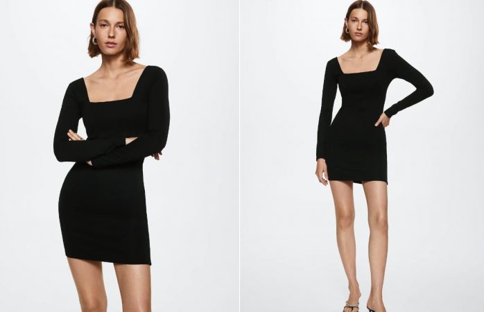 Vestido con escote cuadrado de Mango