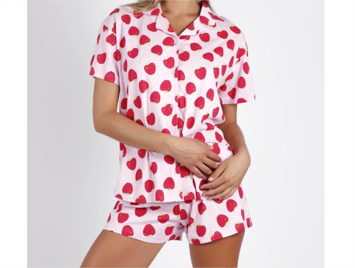 Pijama de mujer corto de manga corta con cierre de botones