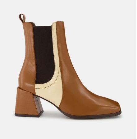 Botines de mujer en marron claro bicolor tipo chelsea con punta cuadrada y tacon bloque Merca2.es