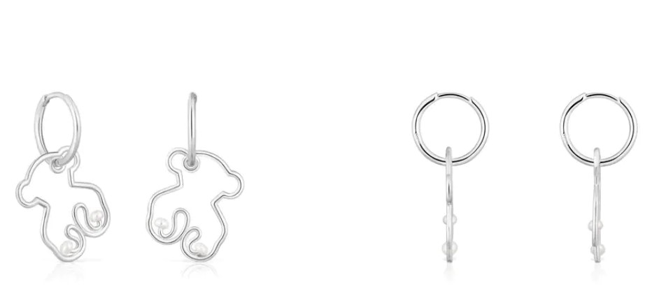 Pendientes aro oso de plata y perlas cultivadas Tsuri